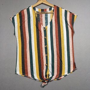 Torrid Top Women Medium 00 Multicolored Striped‎ V-Neck Sleeveless Summer Top